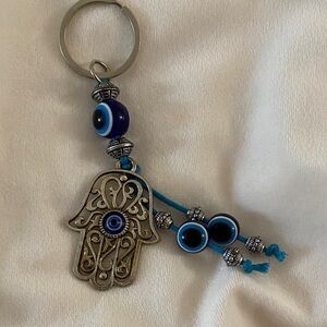 Silver and Blue Evil Eye Keychain